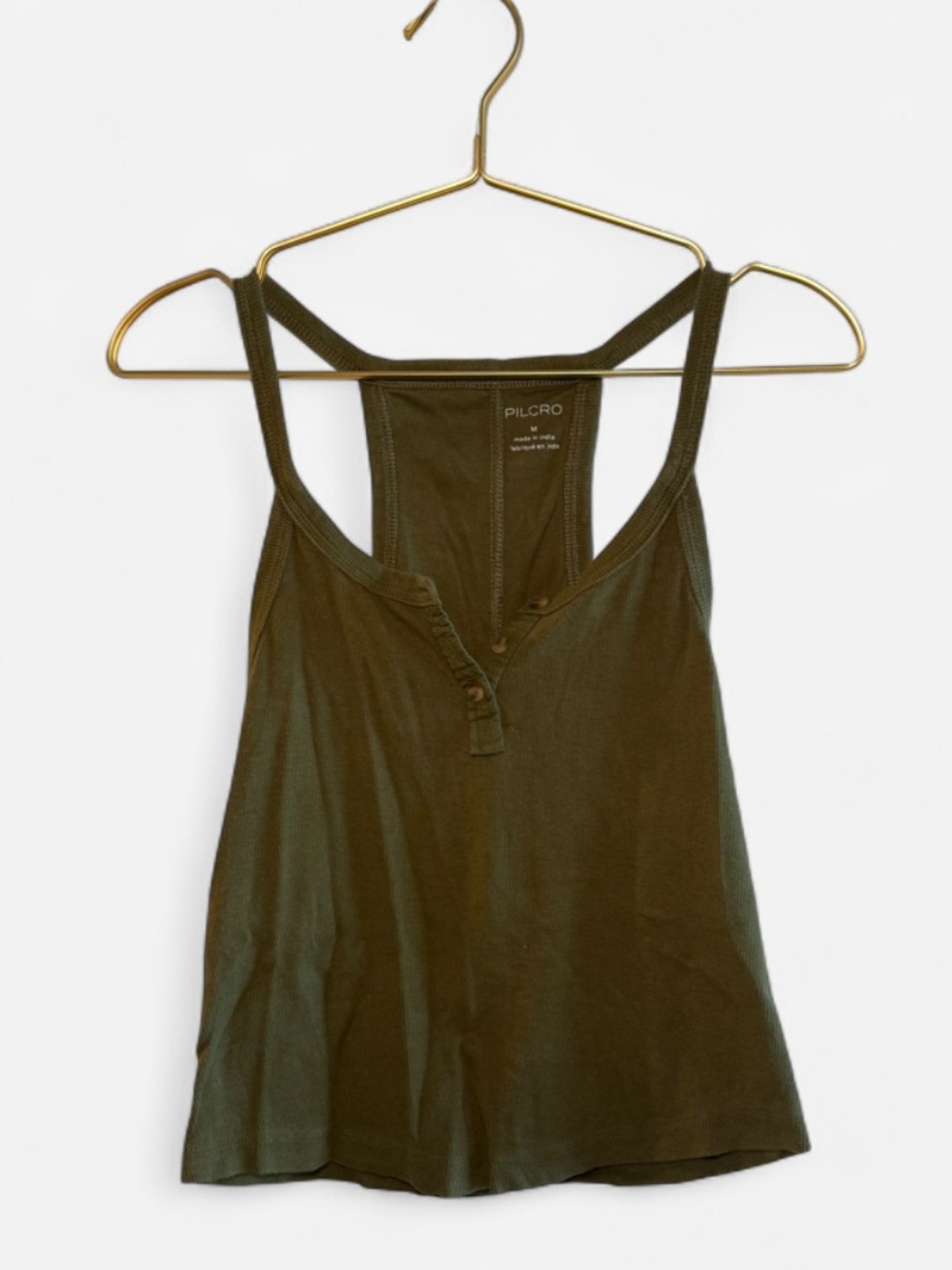 Pilcro Anthropologie Army Green Tank Top Racerback Button Detailing Size Medium